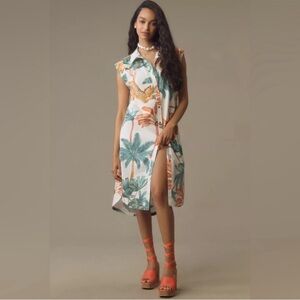 Maeve Cream Slit Midi Sundress with Notched Collar